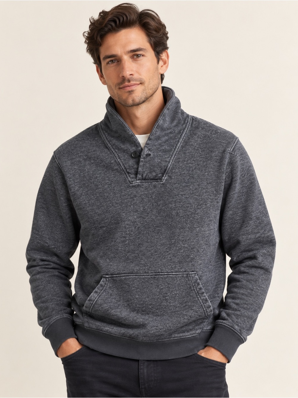 J.Crew Men’s Vintage Fleece Cotton Pullover Charcoal Gray Funnel Neck L